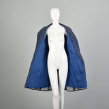 Small 1970s Denim Trench Coat  Double Breasted Knee Length Jean Jacket