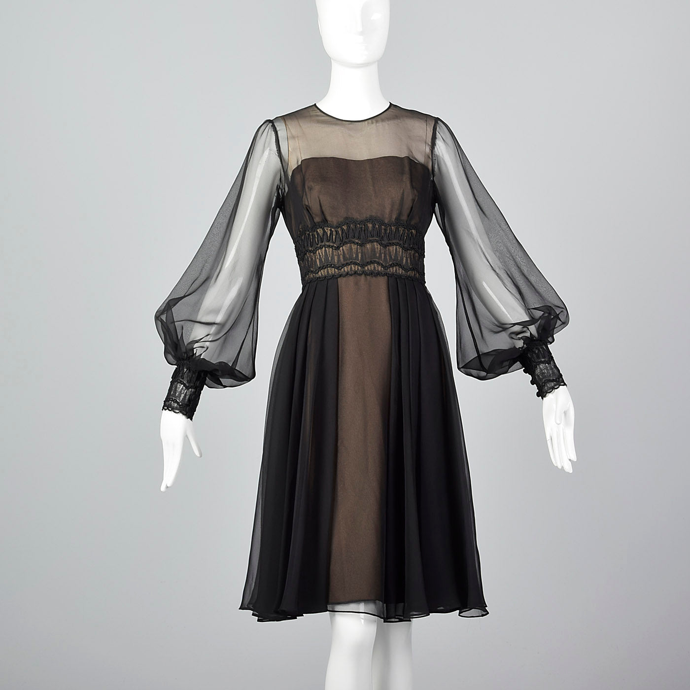 1960s Layered Sheer Dress with Bishop Sleeves