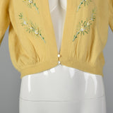1950s Yellow Cashmere Cardigan with Floral Applique