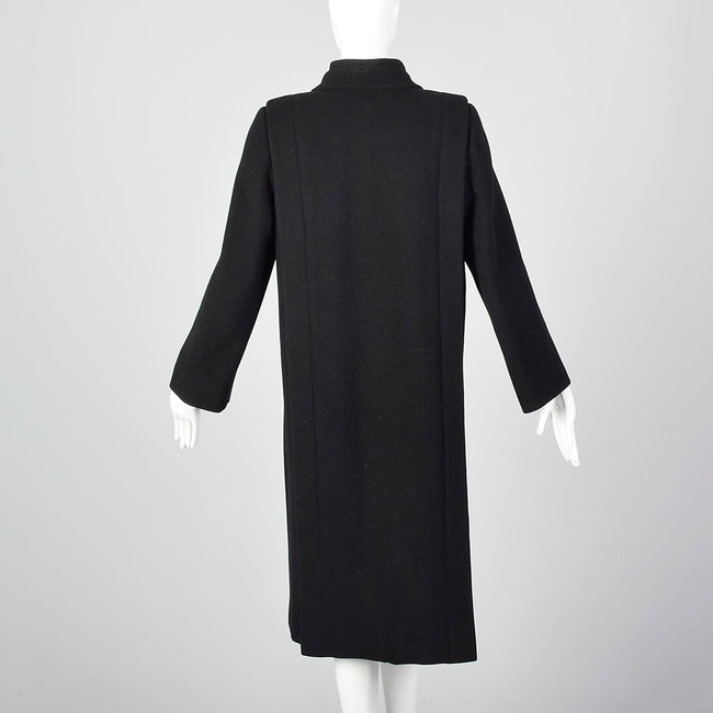 Small 1980s Pauline Trigere Black Wool Coat with Removable Mink Tail Scarf