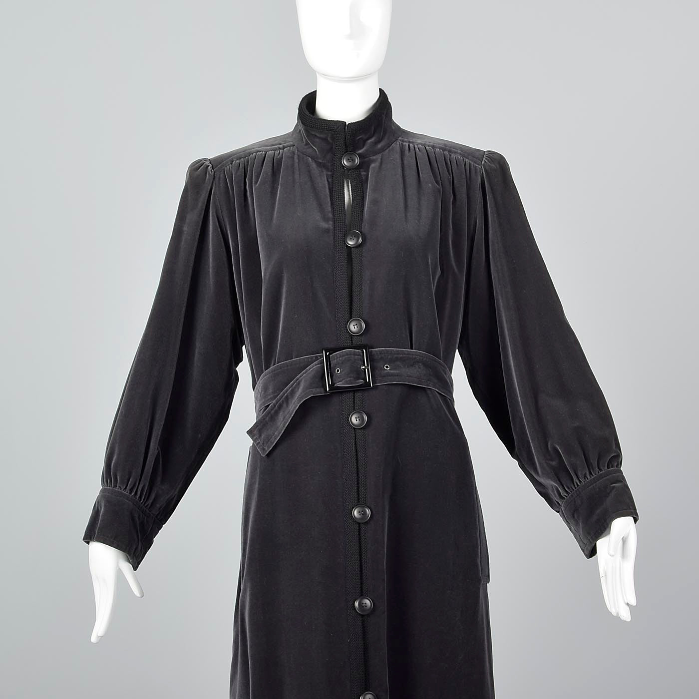 1976 Yves Saint Laurent Russian Collection Gray Velvet Trench Coat