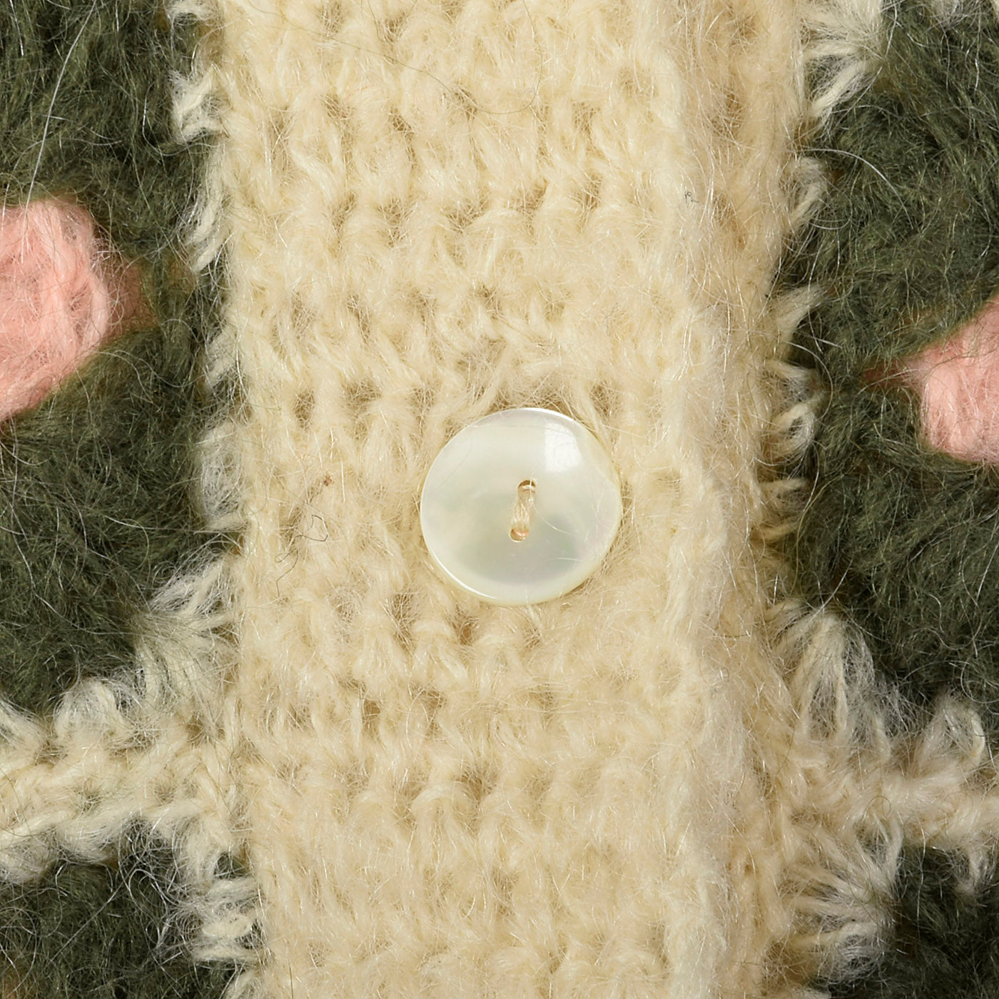 Large Schiaparelli 1950s Cream Cardigan Sweater with Pink and Green Granny Squares