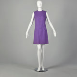 Small 1960s Dress Geoffrey Beene Purple Mini Linen Shift Sleeveless Space Age Mod Designer Dress