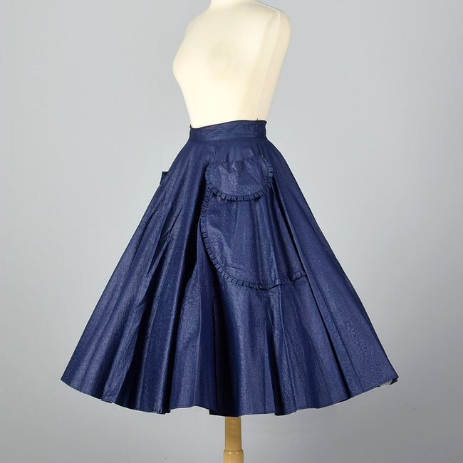 1950s Blue Circle Skirt with Patch Pockets