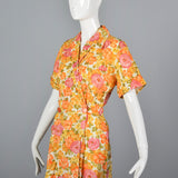 1960s Orange Floral Cotton Wrap Dress