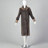 Small Designer Taupe Suede Snakeskin Trim Coat