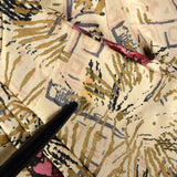 XS 1950s Beige Novelty Print Dress