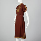 Small 1930s Wool Dress with Lamé and Embroidery