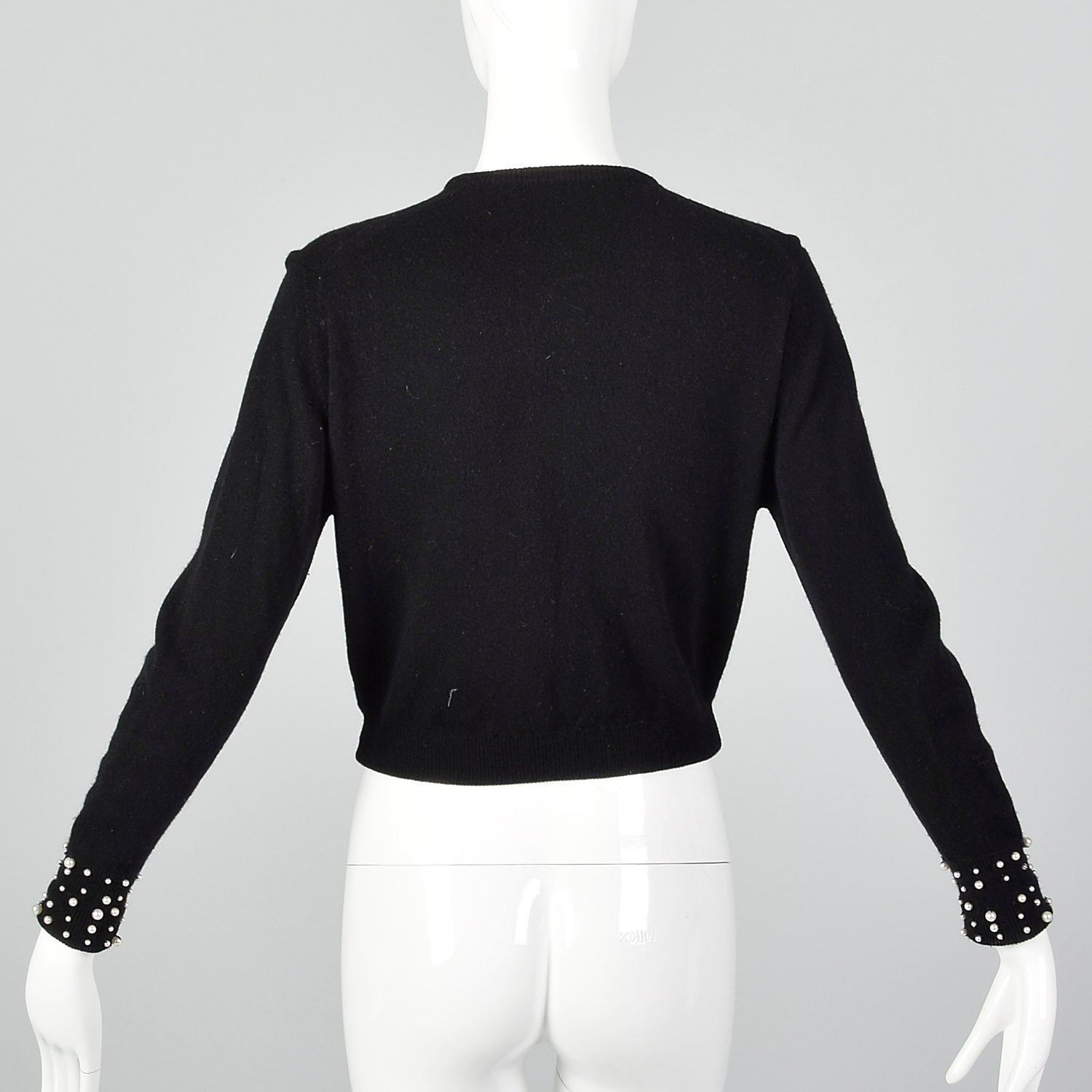 XS 1950s Black Cashmere Cardigan with Pearl Beading