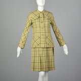 Small 1960s Joan Leslie by Kasper Light Green Plaid Skirt Set