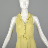 1970s Yellow Knit Maxi Dress with Metallic Silver Lurex