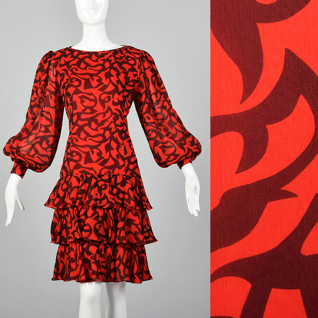 1980s Michael Novarese Red and Black Dress