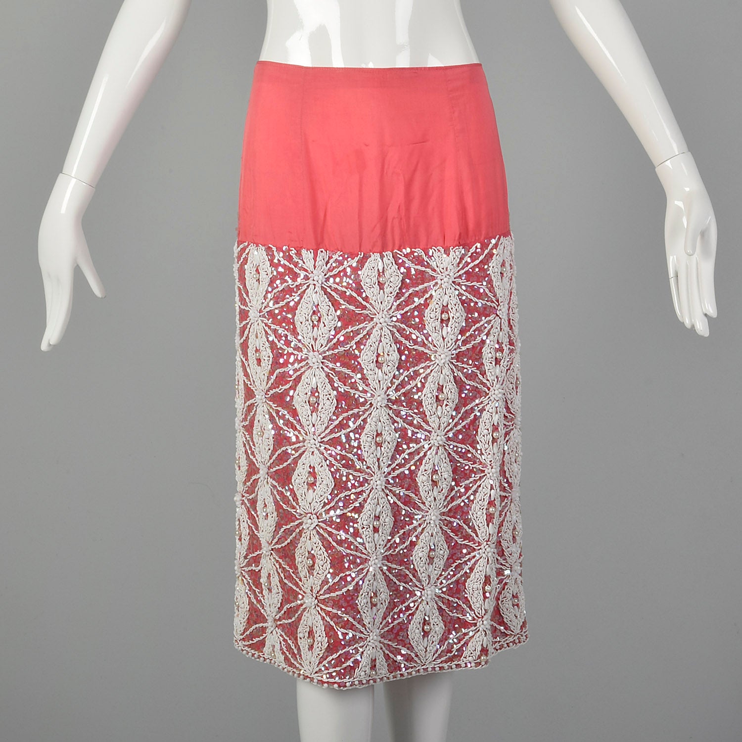Small 1960s Hot Pink Beaded Top and Skirt Set