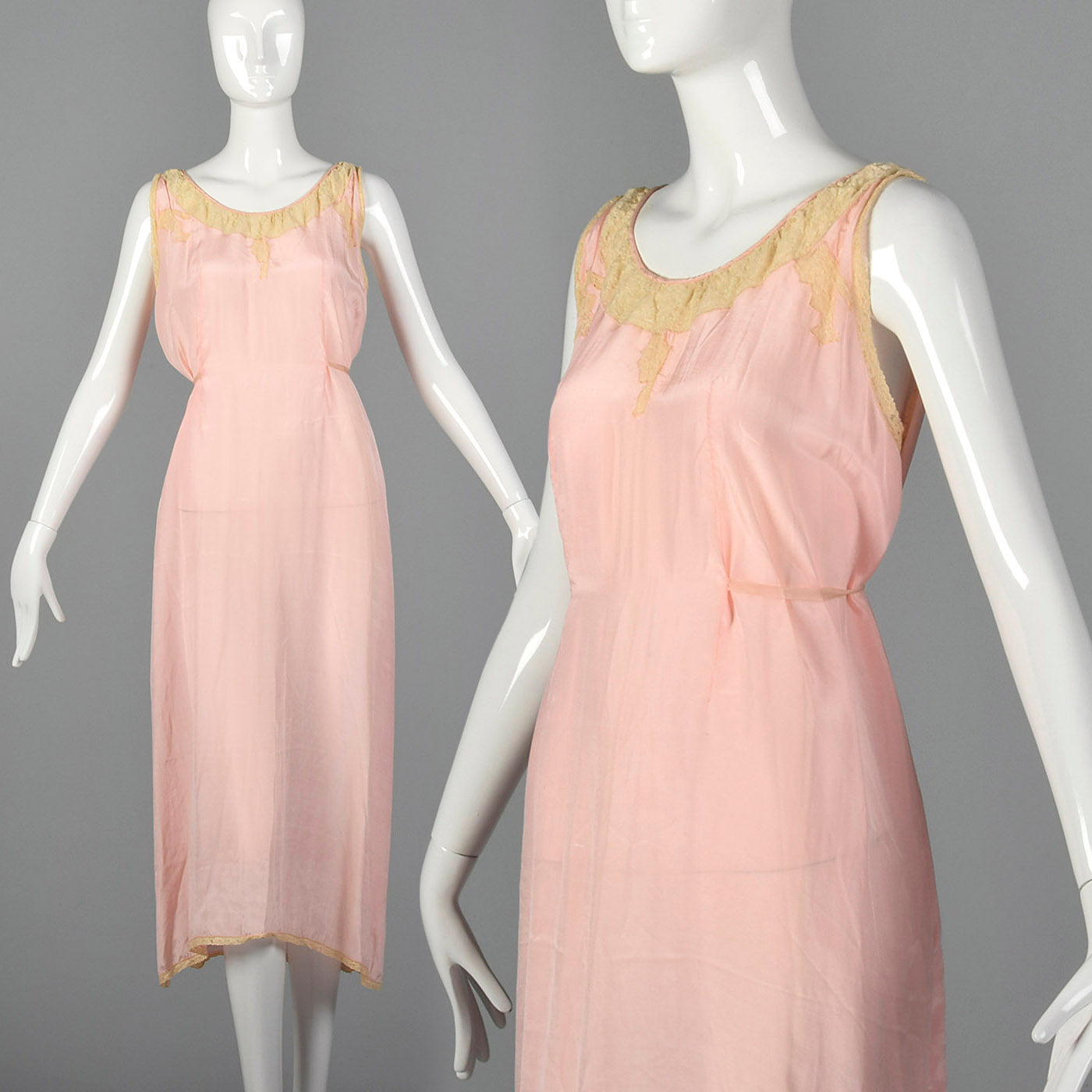 1920s Pink Nightgown with Lace Trim