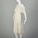 1970s Large Summer White Lace Off Shoulder Boho Dress