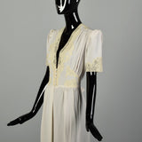 Large 1940s Dress Low Cut Tie Back Waist Crepe Shortsleeve Bridal Wedding Gown