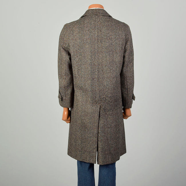Medium 1970s Brown Wool Tweed Heavyweight Winter Coat