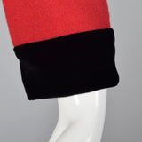 1980s Red Wool Dress with Black Velvet Trim