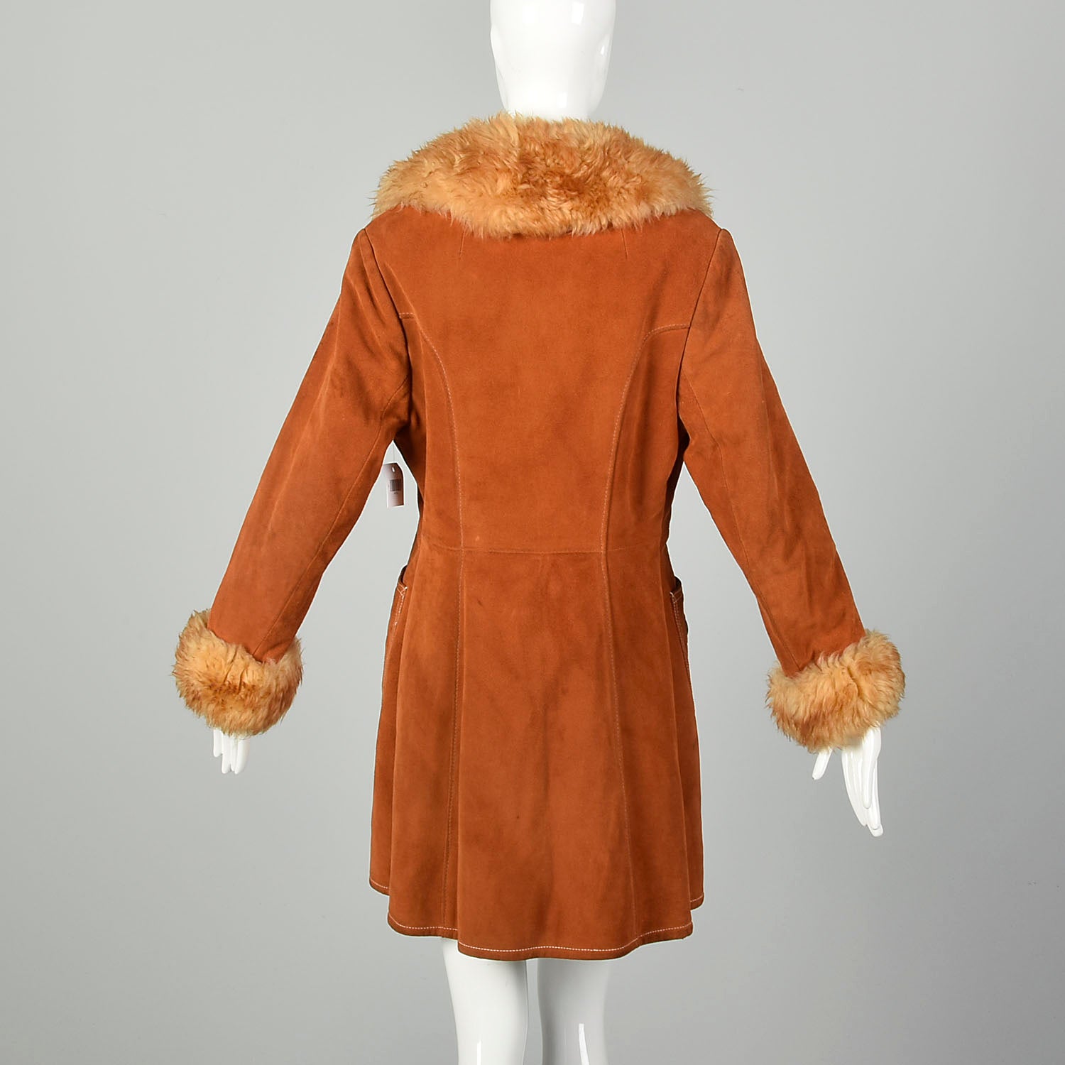 Small 1970s Suede Shearling Coat Boho Leather Sherpa Outerwear