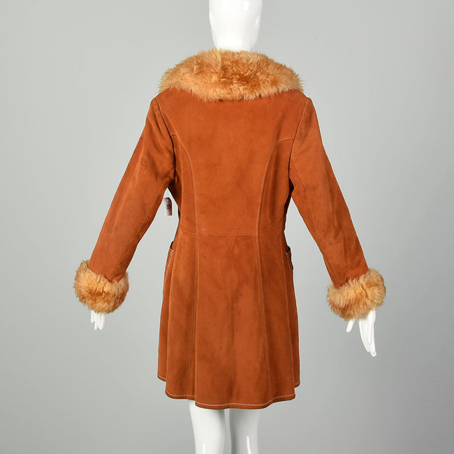Small 1970s Suede Shearling Coat Boho Leather Sherpa Outerwear