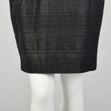 Medium 1980s Black Silk Dress Gold Beaded Appliqué Cocktail Peplum