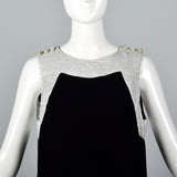 1960s Marshall Field & Co. Black Velvet Dress with Silver Trim