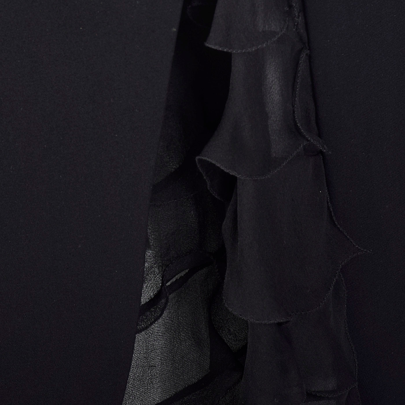 Emanuel Ungaro Black Silk Pencil Skirt with Sheer Silk Ruffle Slit