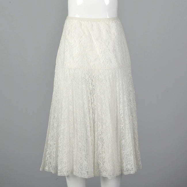 1950s White Half Slip with Sheer Lace Overlay
