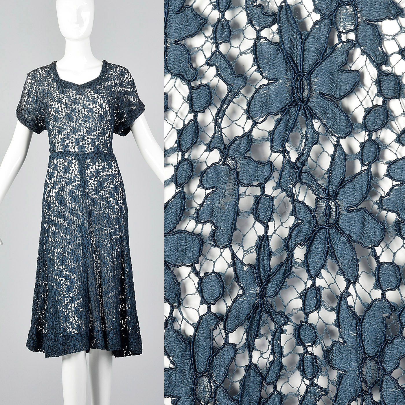1940s Sheer Blue Lace Dress