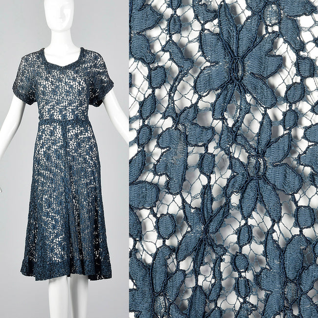 1940s Sheer Blue Lace Dress