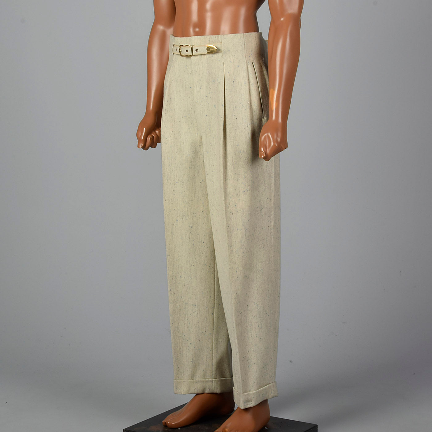1950s Mens Hollywood Waist Wool Pants with Blue Flecks – Style