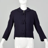 Medium 1960s Navy Blue Peter Pan Collar Wool Jacket