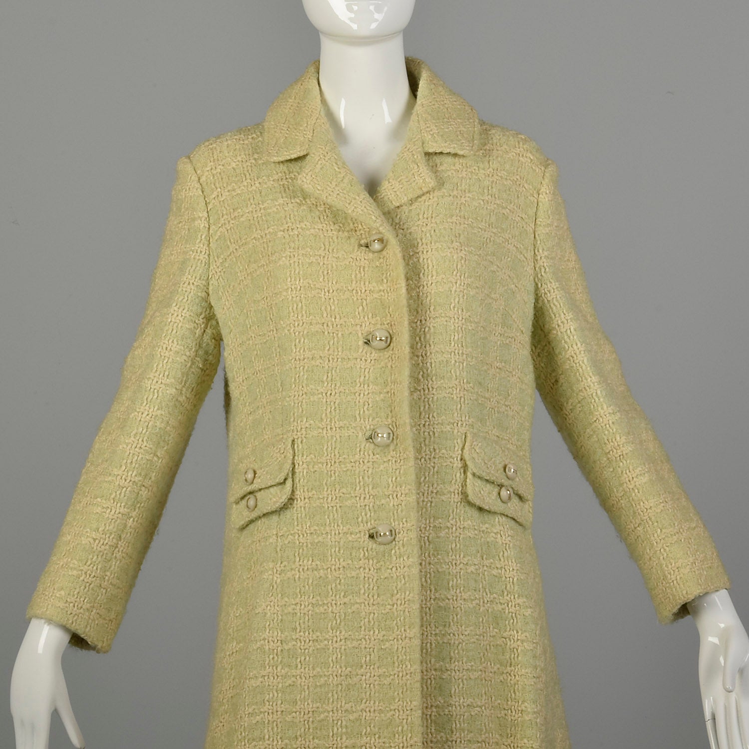 Medium 1960s Coat Green Plaid Wool Tweed Winter Outerwear