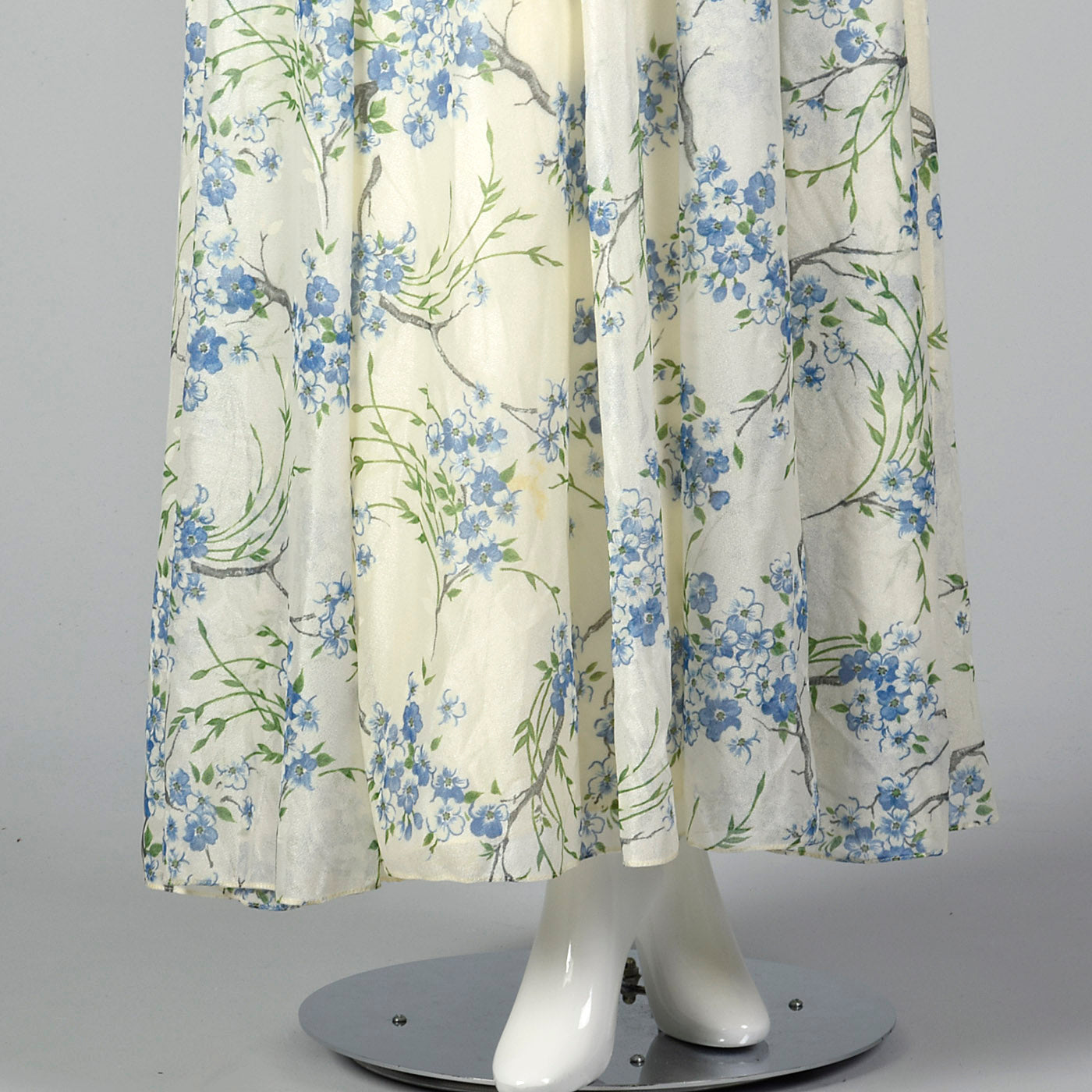 1970s Blue Floral Maxi Dress with Cold Shoulders