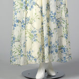 1970s Blue Floral Maxi Dress with Cold Shoulders