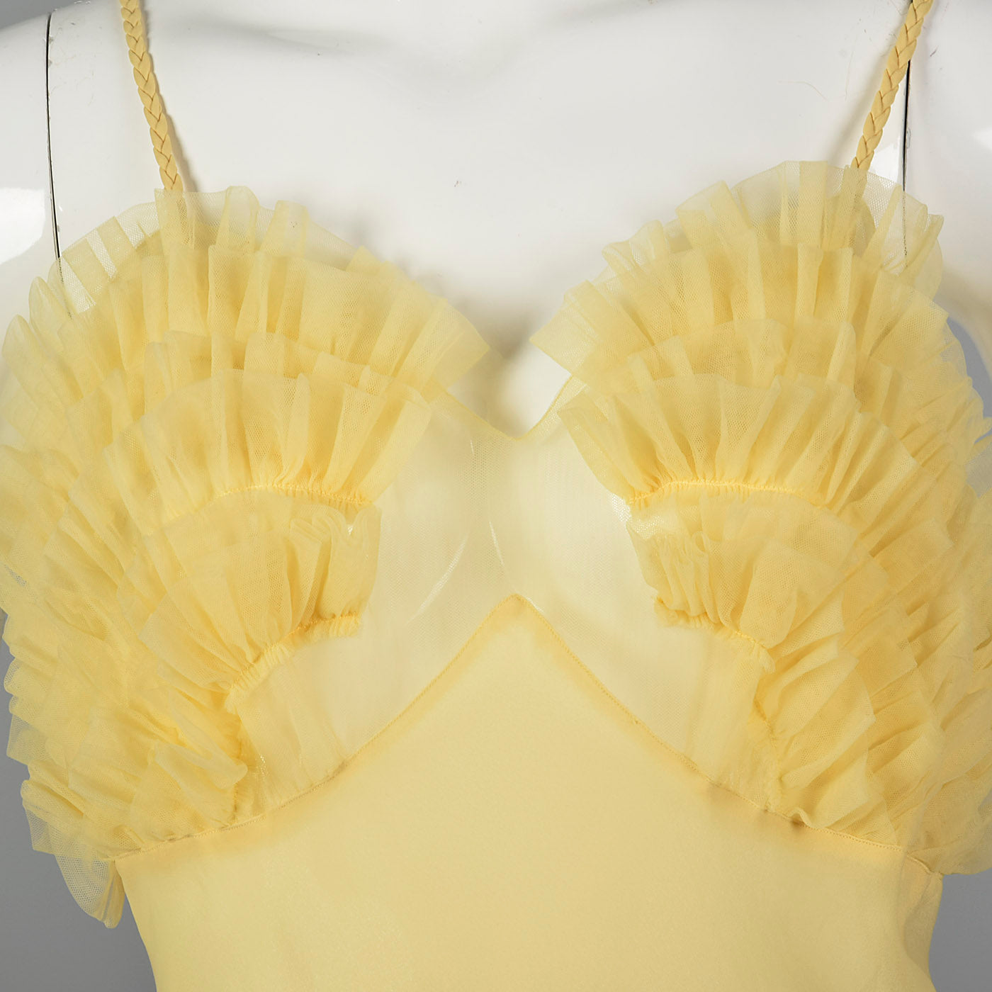 1950s Yellow Nightgown with Ruffled Bust