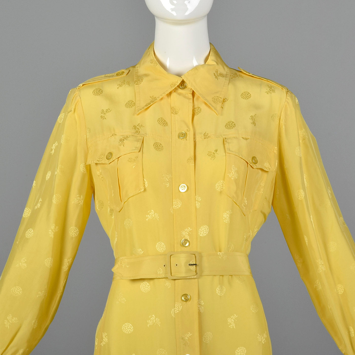 1970s Yellow Day Dress with Belted Waist
