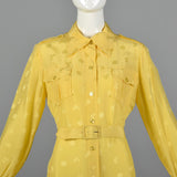1970s Yellow Day Dress with Belted Waist
