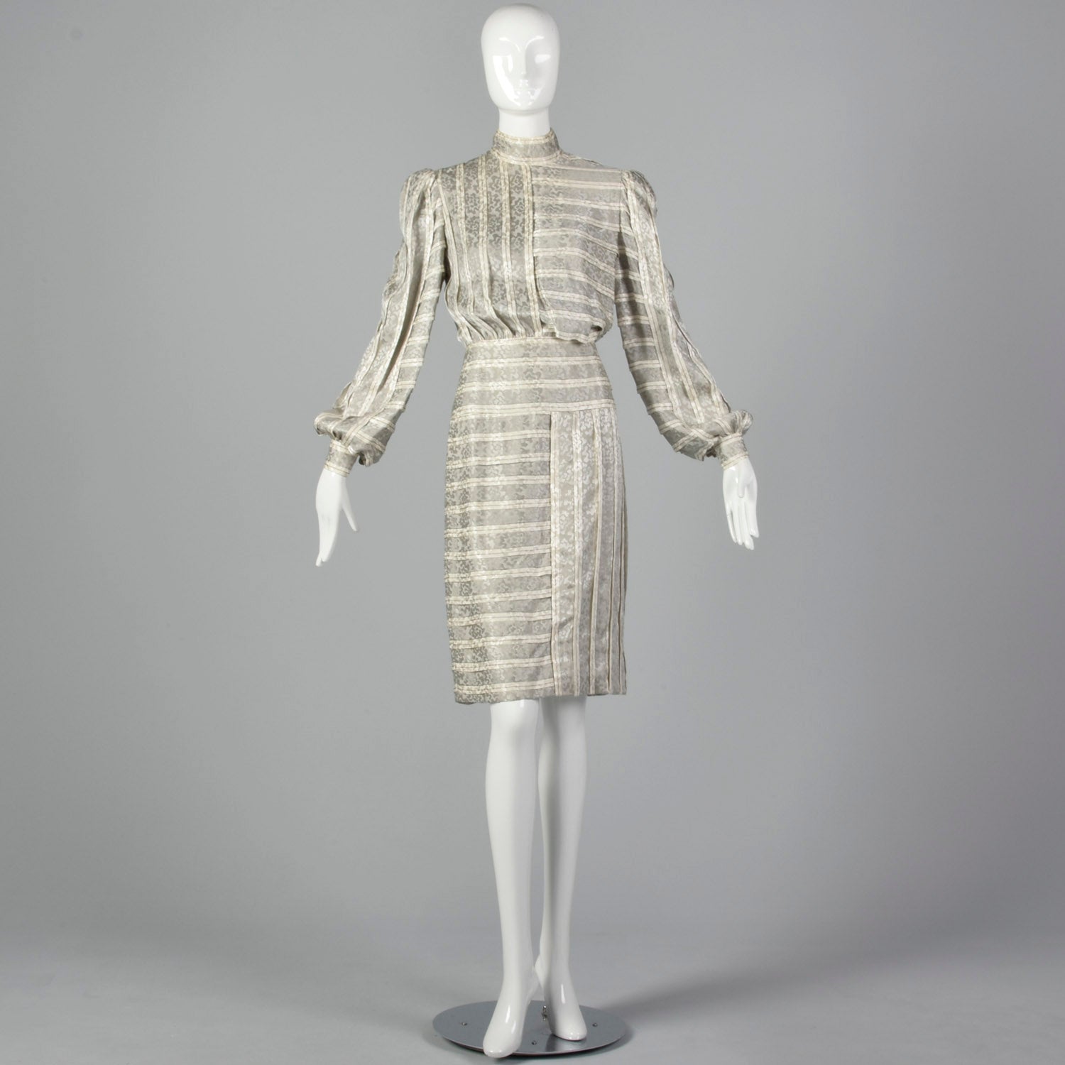 Small Galanos 1970s Striped Geometric Silk Dress