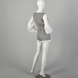 Small 1970s Romper Black and White Checkered Lace Overskirt Sheer Longsleeves
