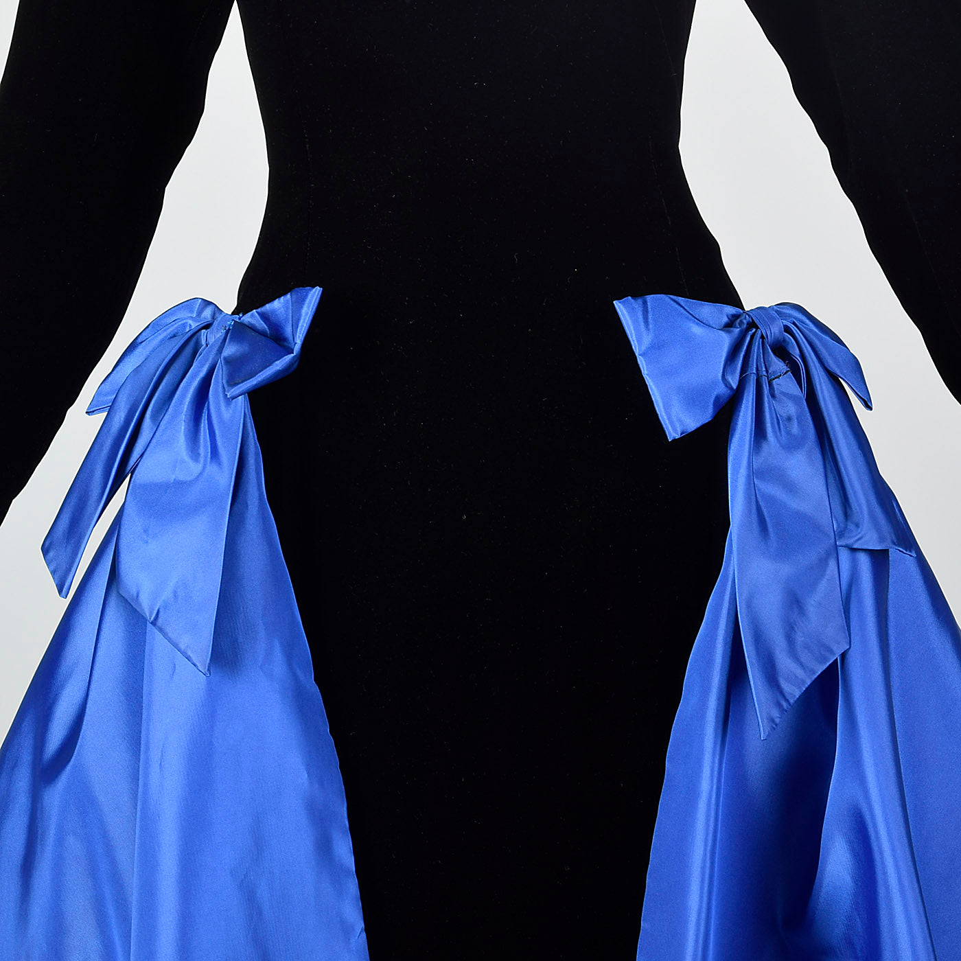 Pilar Rossi Unique Black Velvet Gown with Dramatic Blue Taffeta Peplum