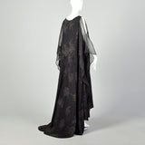 OSFM 1990s Dramatic Flowy Gothic Gown Kaftan Dress Kimono Sleeve Car Wash Beaded Hem