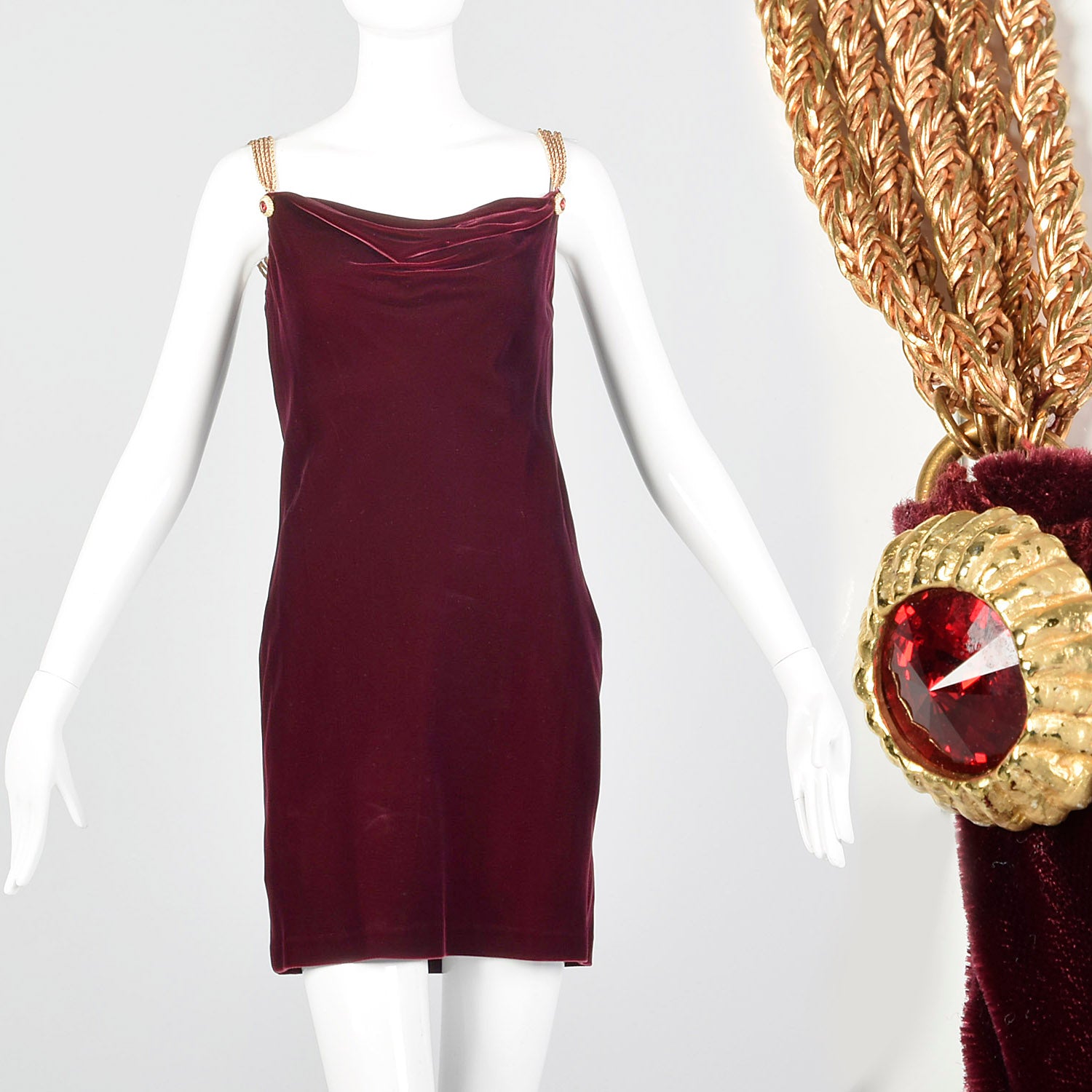 Small Anne Klein Late 1970s / Early 1980s Burgundy Velvet Dress