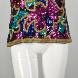 Medium 1990s Oleg Cassini Shirt Multicolored Sequin Formal Long Sleeve Eveningwear