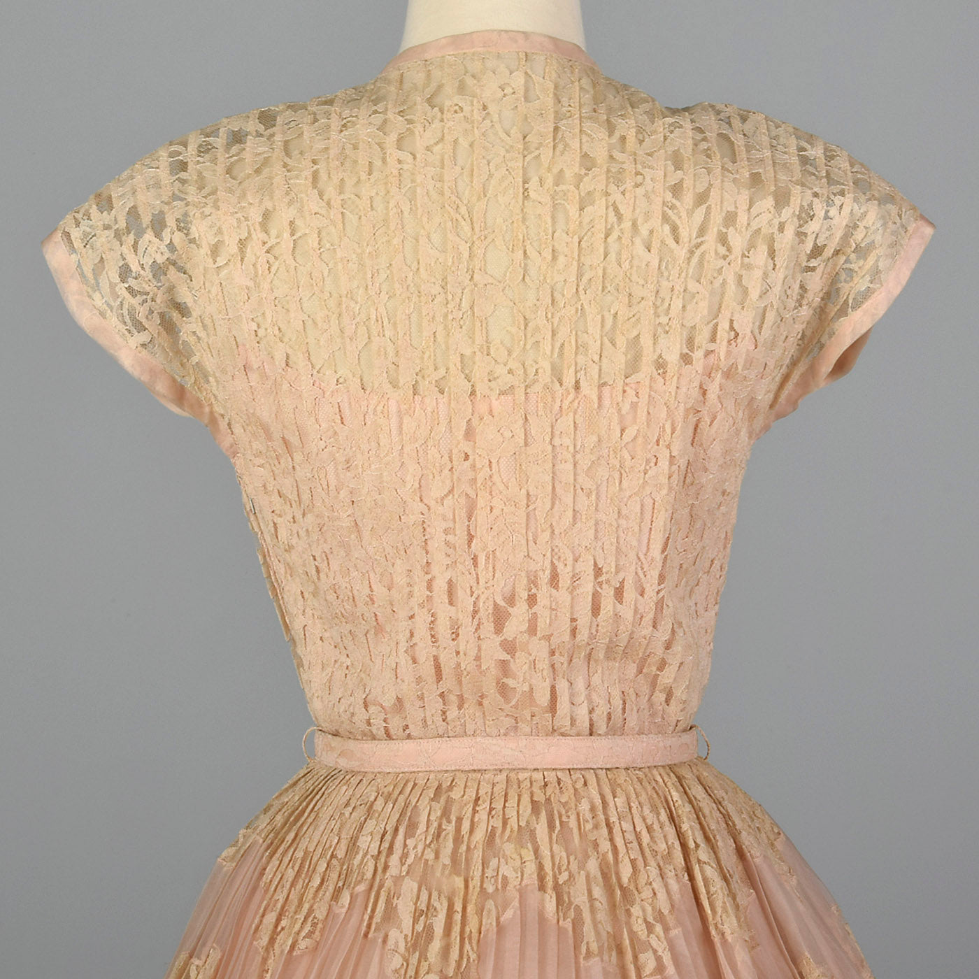 1950s Pink Lace Pleated Wedding Dress