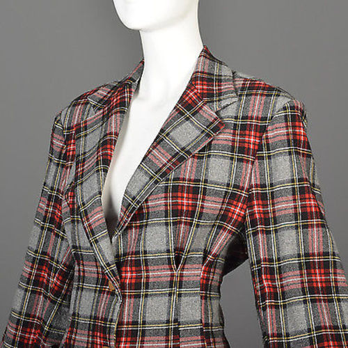 1990s Vivienne Westwood Anglomania Fitted Tartan Plaid Jacket with Extra Long Sleeves
