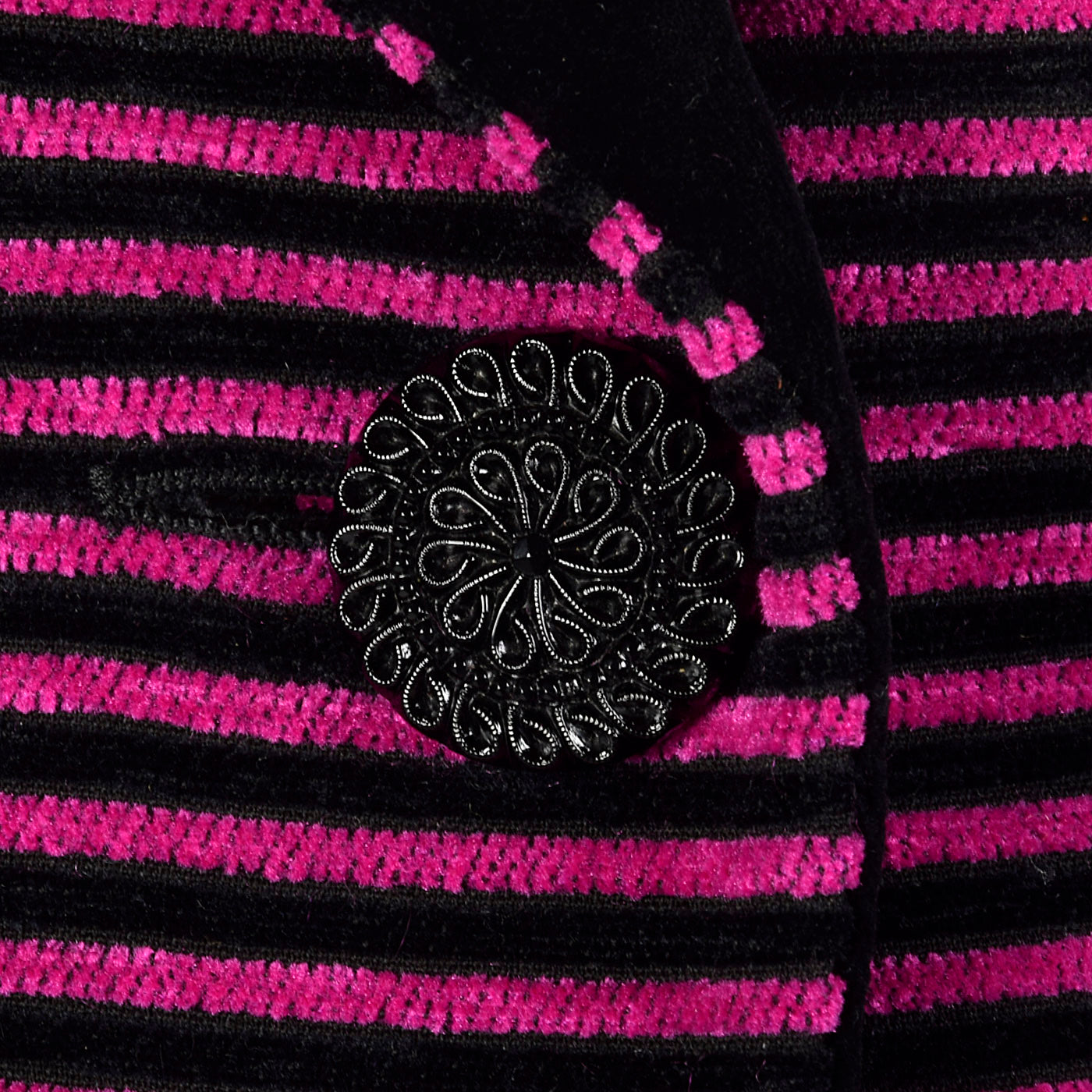 Yves Saint Laurent Rive Gauche Black & Fuchsia Striped Corduroy Skirt Suit