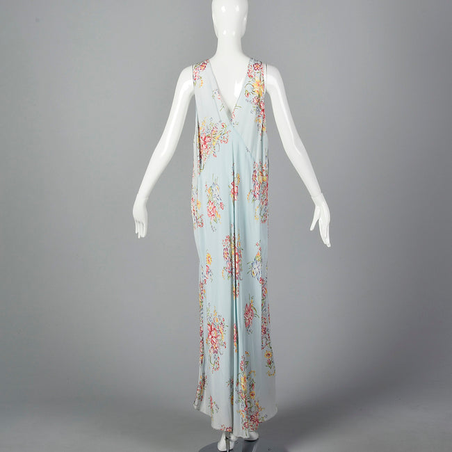 1940s Blue Daffodil Print Nightgown