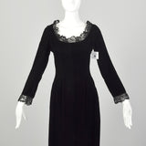 Medium 1970s Mollie Parnis Dress Classic Black Velvet Cocktail Party Modest Evening Gown