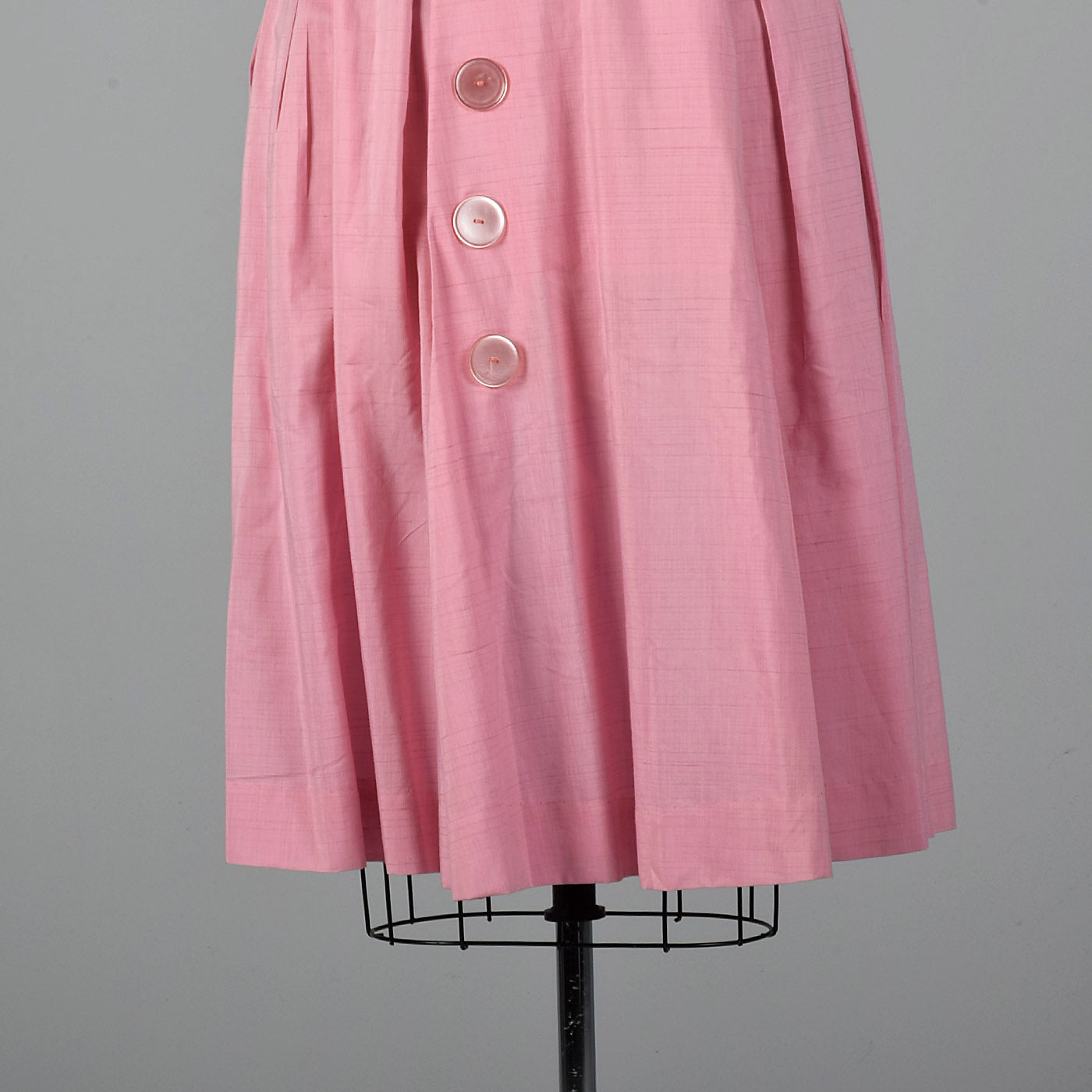 1950s Pink Polished Cotton Dress with Large Buttons